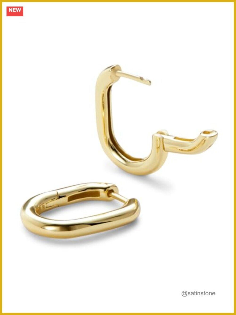 Rectangle Hoop Earrings 14K Gold Plated Sterling Silver Huggie